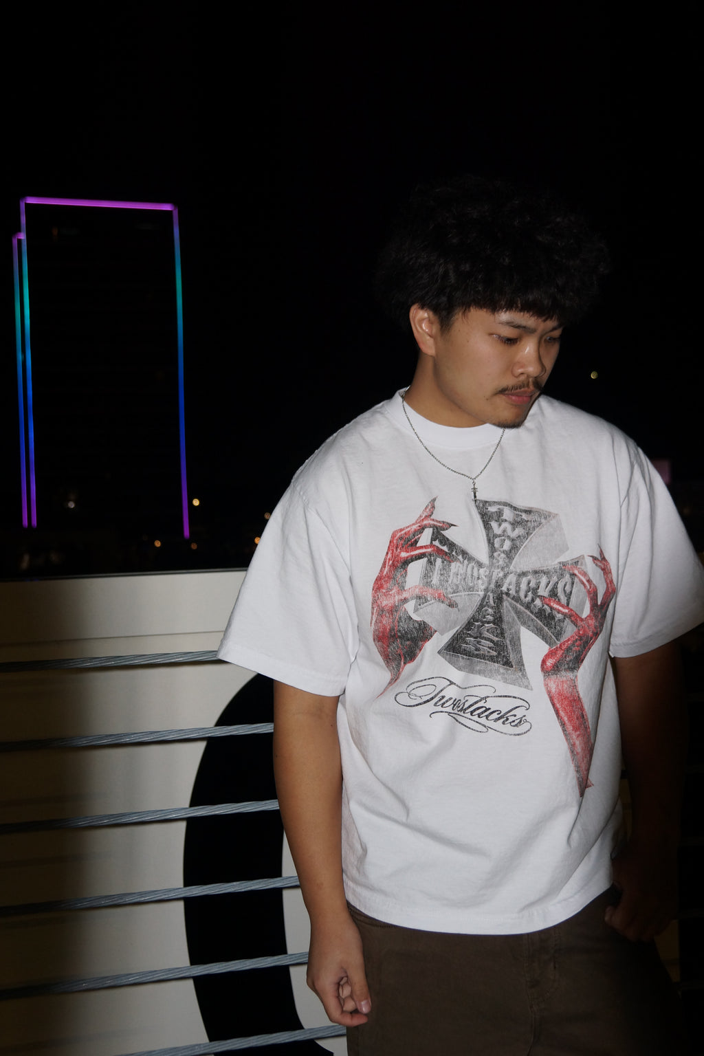 White Twostacks Cross Cropped T
