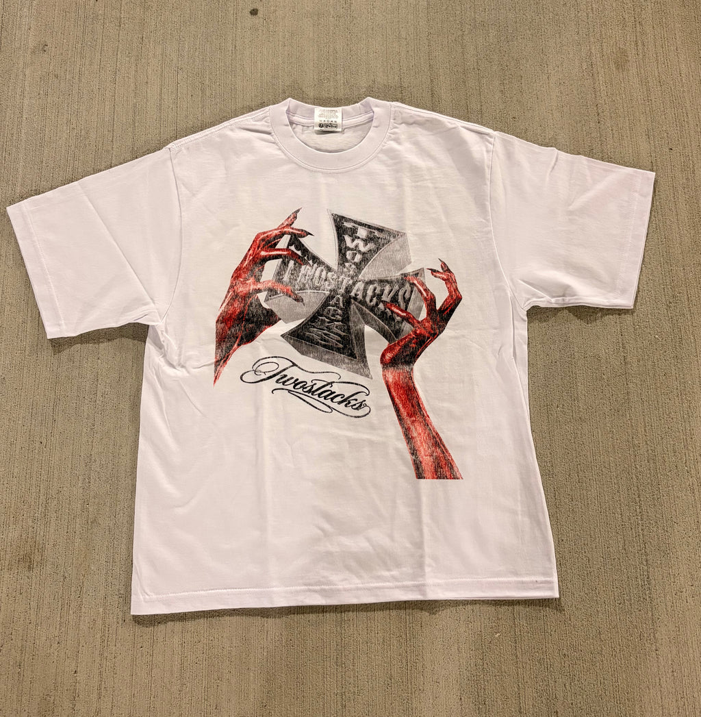 White Twostacks Cross Cropped T